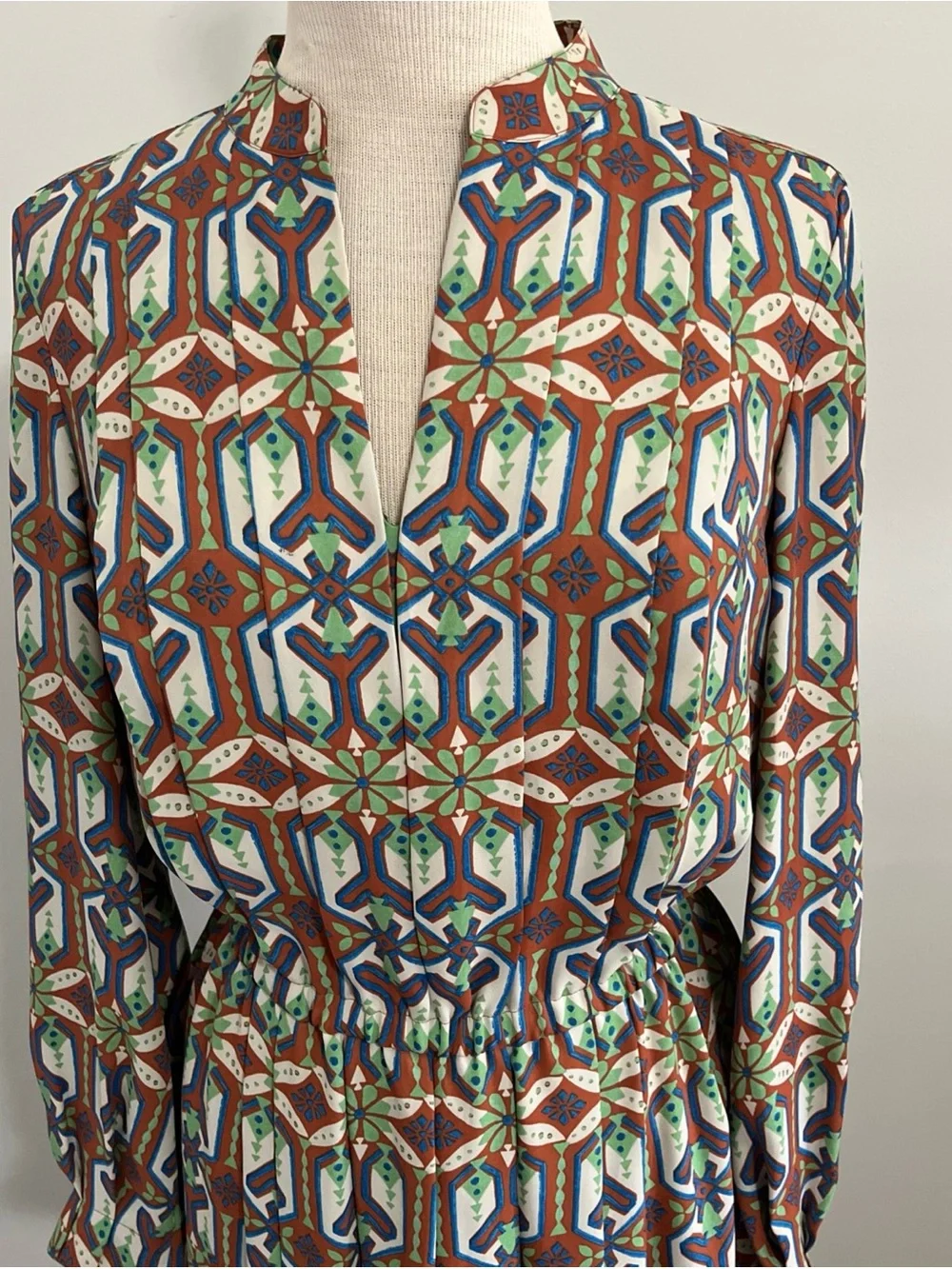 Tory Burch Garden Maze Geometric Print Pleated Shirt Dress